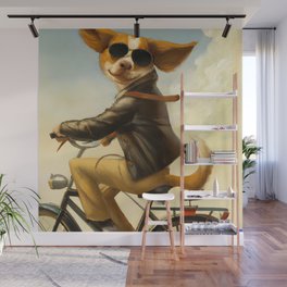 Anthropomorphic dog riding a bicycle Wall Mural