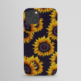 Sunflowers yellow navy blue elegant colorful pattern iPhone Case