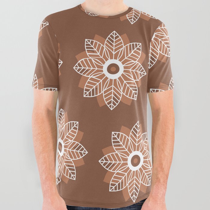 Flower pattern on brown background! All Over Graphic Tee