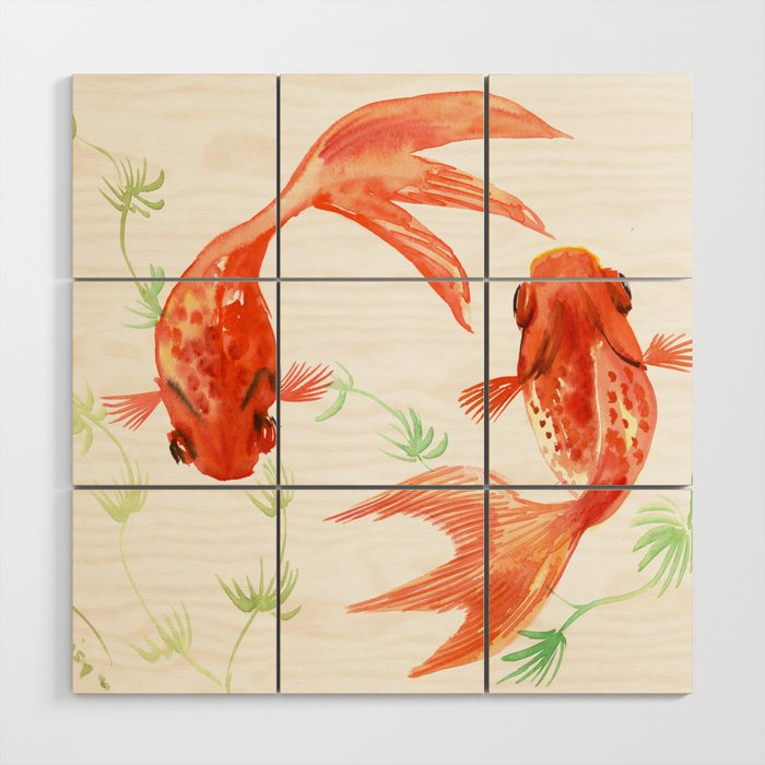 Koi Fish, Feng Shui, Goldfish Art, Two Fish, Wood Wall Art By Surenart |  Society6