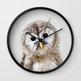 Baby Owl - Colorful Wall Clock | Owl, Forest, Children, Nature, Photo, Minimalism, Peekaboo, Color, Feathers, Portrait 