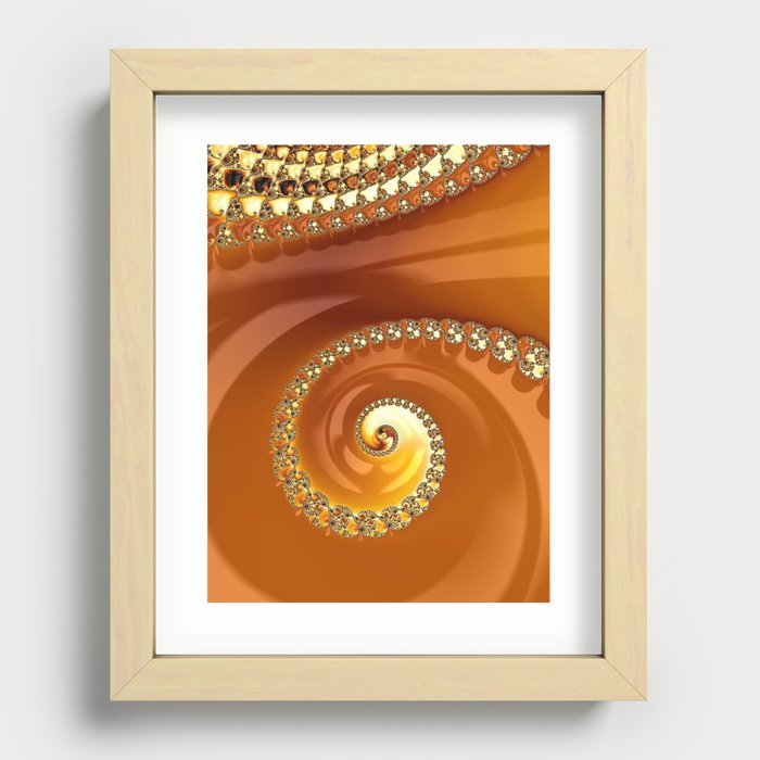 Abstract Caramel Gold Gradient Spiral Fractal Recessed Framed Print