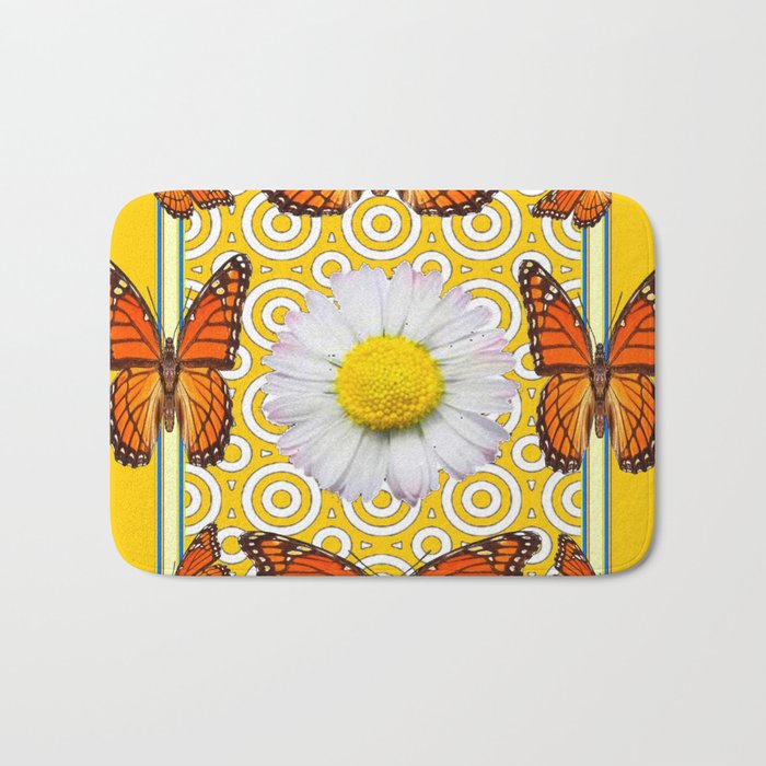 Shasta Daisy Monarch Butterflies Yellow Pattern Art Bath Mat