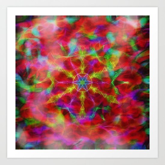 Vibrant kaleidoscope in red mist Art Print