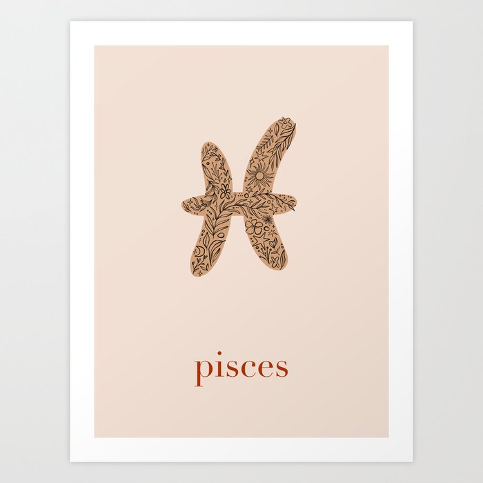 Pisces floral blush zodiac Art Print
