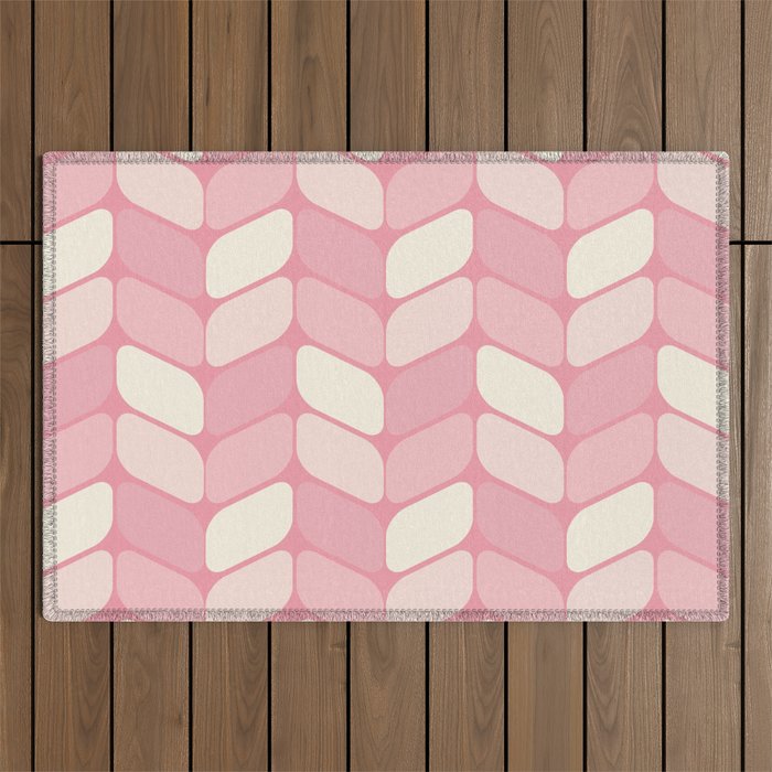 Vintage Diagonal Rectangles Pink Vanilla Outdoor Rug