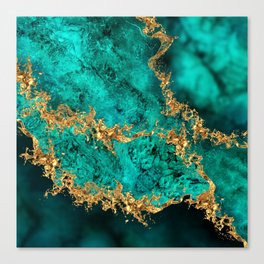 Emerald Jade Gold Splatter Abstract Canvas Print
