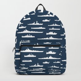 Battleship // Navy Blue Backpack | Wwii, Ships, Silhouettes, Boyish, Warfare, Vessels, Navy, Boats, Boardgame, Graphicdesign 