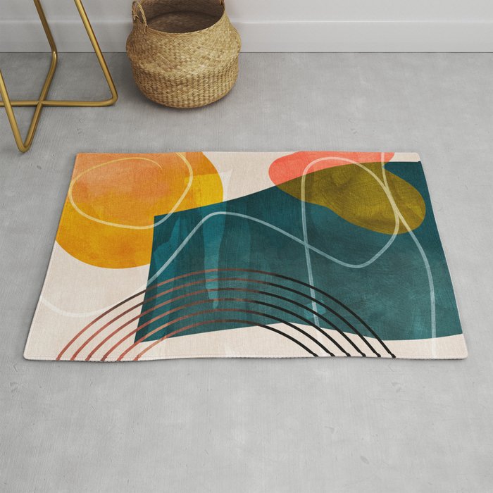 mid century shapes abstract painting Rug