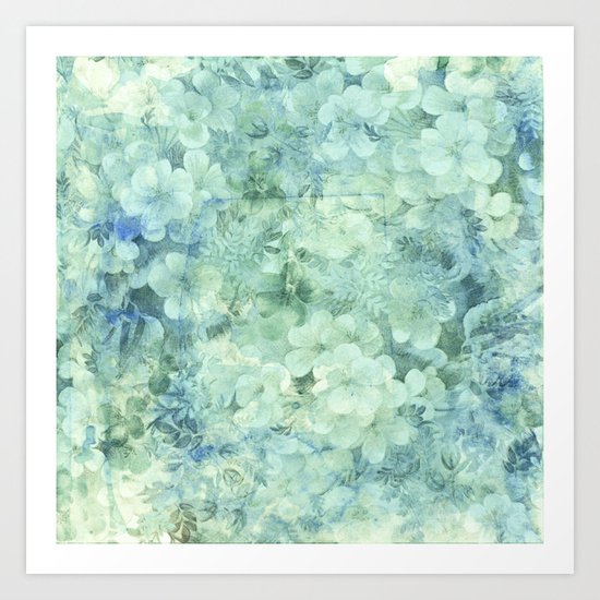 fleurettes and soft blue Art Print