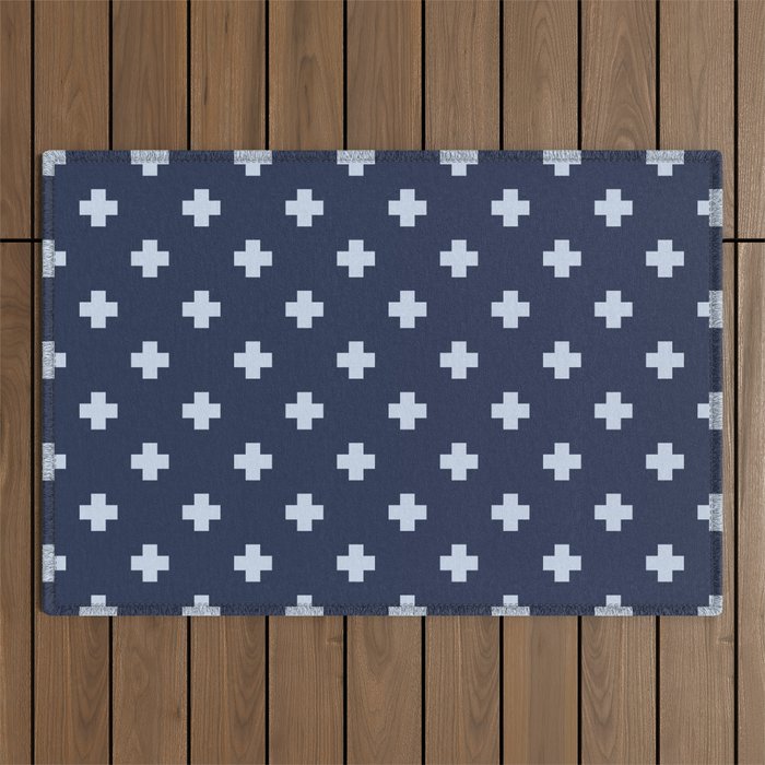 Pale Blue Swiss Cross Pattern on Navy Blue background Outdoor Rug