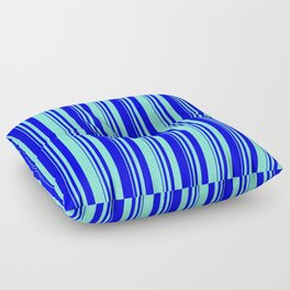 [ Thumbnail: Blue & Aquamarine Colored Striped Pattern Floor Pillow ]