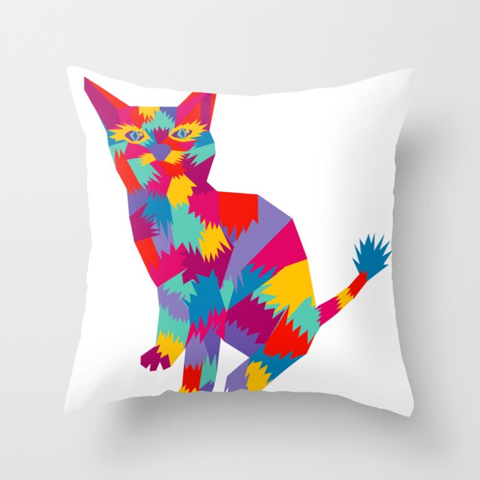 Colorful Cat Art Throw Pillow