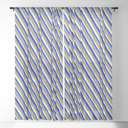 [ Thumbnail: Light Cyan, Blue, Cornflower Blue & Dark Goldenrod Colored Pattern of Stripes Sheer Curtain ]