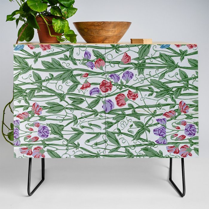 William Morris Sweet Pea pattern,Art Nouveau,Botanical,Nature,Arts And Crafts,Vintage,Decorative, Credenza