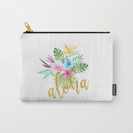 Hawaiian multicolored floral bouquet with faux gold aloha brush script Carry-All Pouch
