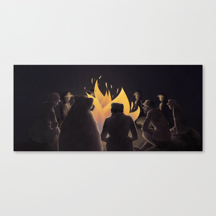 Campfire with a bear Canvas Print