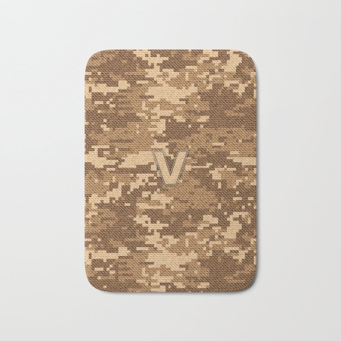 Personalized  V Letter on Brown Military Camouflage Army Commando Design, Veterans Day Gift / Valentine Gift / Military Anniversary Gift / Army Commando Birthday Gift  Bath Mat