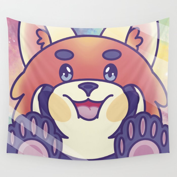 Red Panda Hello Wall Tapestry