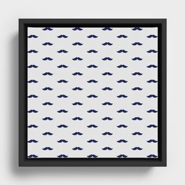 Navy Blue Mustache pattern Framed Canvas