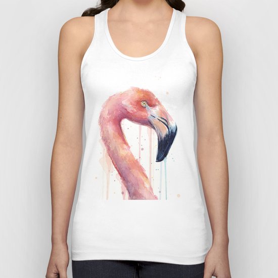 Watercolor Pink Flamingo Illustration | Facing Right Unisex Tank Top