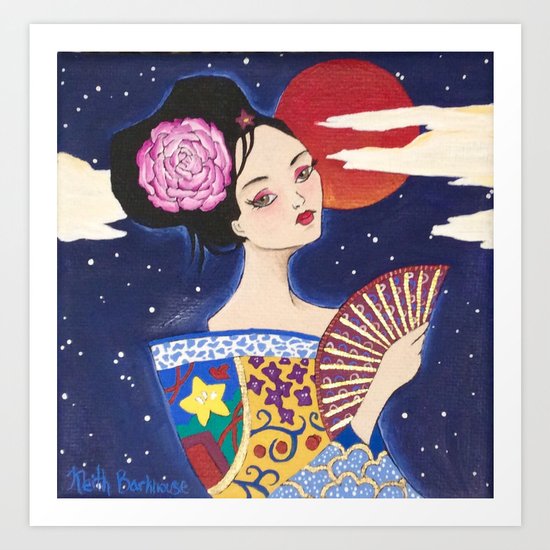 Geisha with a fan Art Print