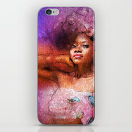 African American portrait of a young woman in twilight purple painting for home and wall decor iPhone Skin