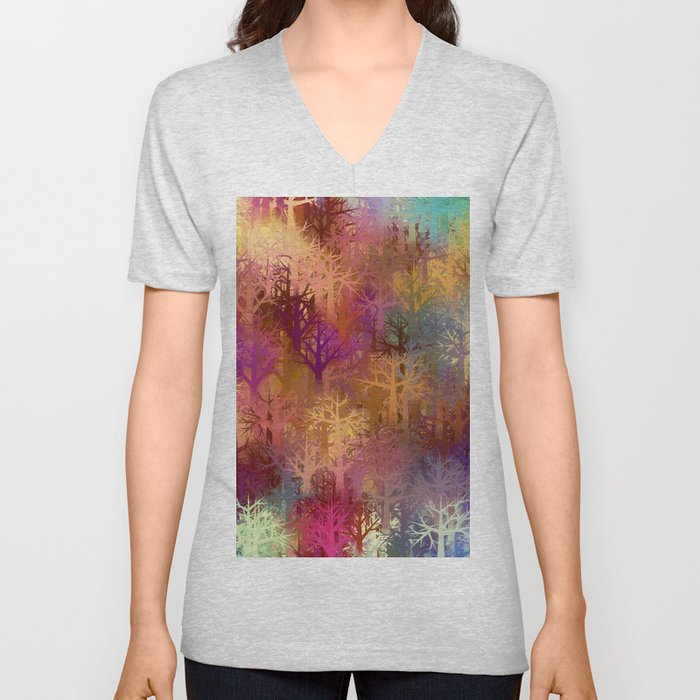 Abstract colorful tree landscape art V Neck T Shirt