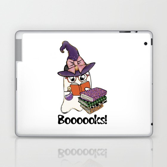 Halloween funny cute ghost reading books Laptop & iPad Skin
