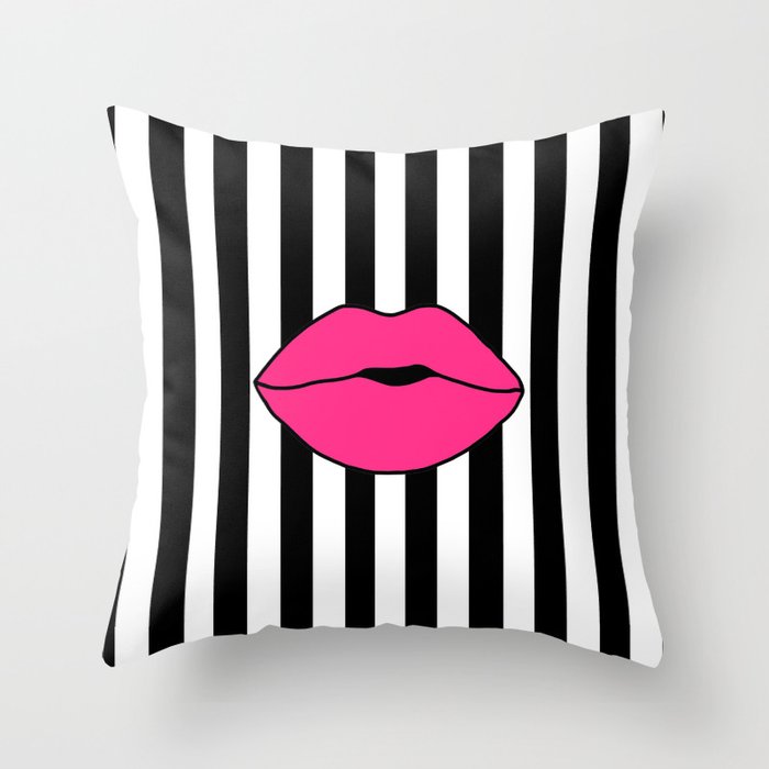 Pink Stripe Lips Throw Pillow