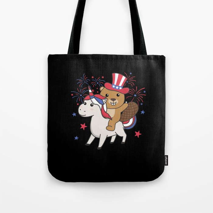 Beaver With Unicorn For Fourth Of July Fireworks Tote Bag