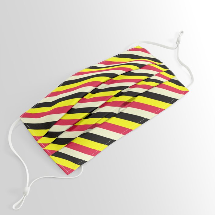 Yellow, Crimson, Light Yellow & Black Colored Stripes/Lines Pattern Face Mask