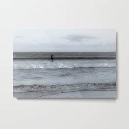 Lone surfer idling on the shallow sea waves Metal Print