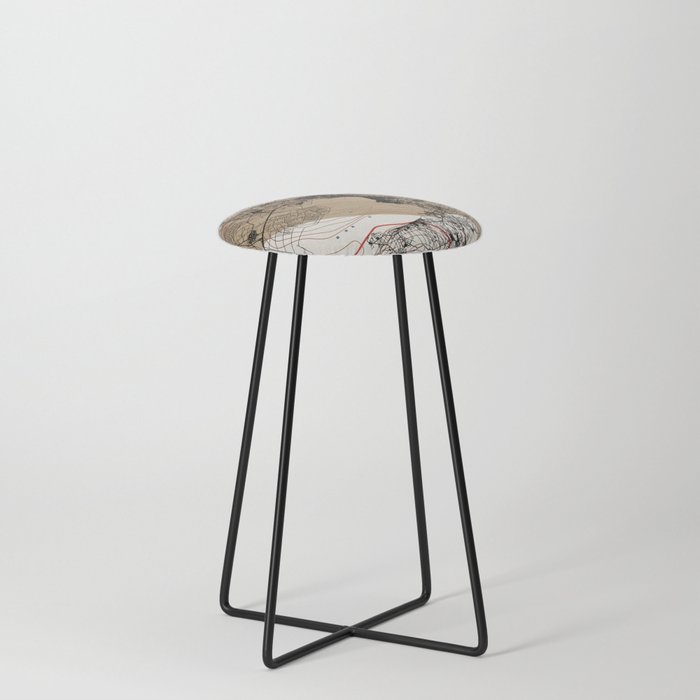 Greece, Thessaloniki. City Map Painting. Contemporary Counter Stool