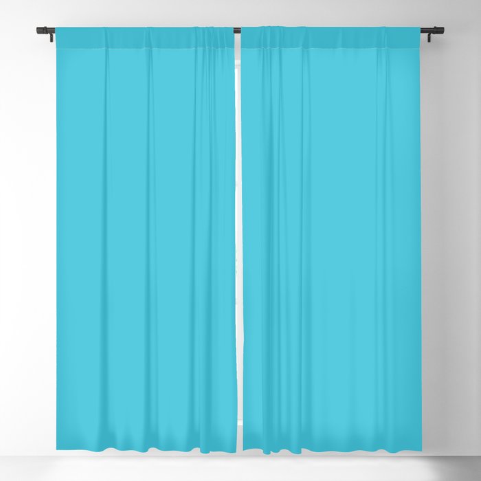 Bright Turquoise Simple Solid Color All Over Print Blackout Curtain