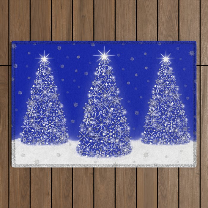 Inspirational Snowflake Christmas Tree, Believe, Dream and Achieve Outdoor Rug