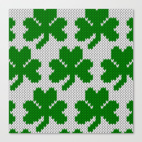 Shamrock pattern - white, green Canvas Print
