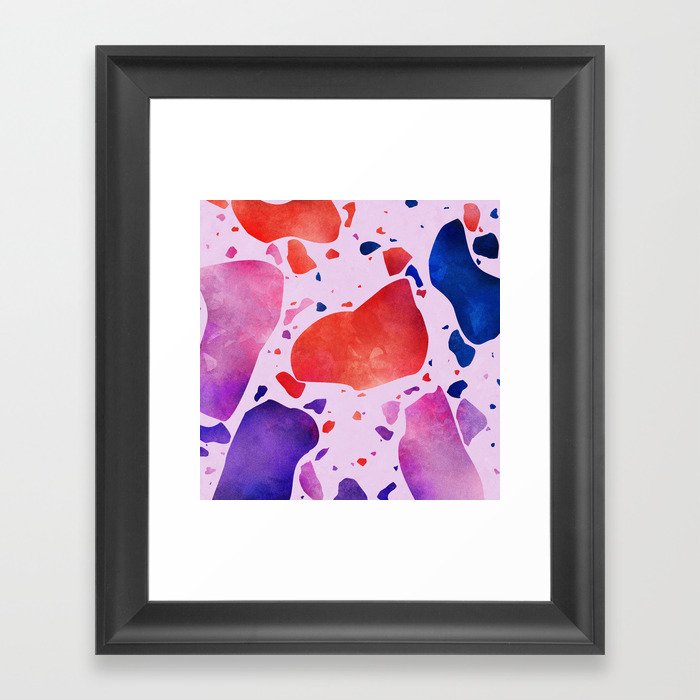 Terrazzo diamond purple pink orange blue Framed Art Print