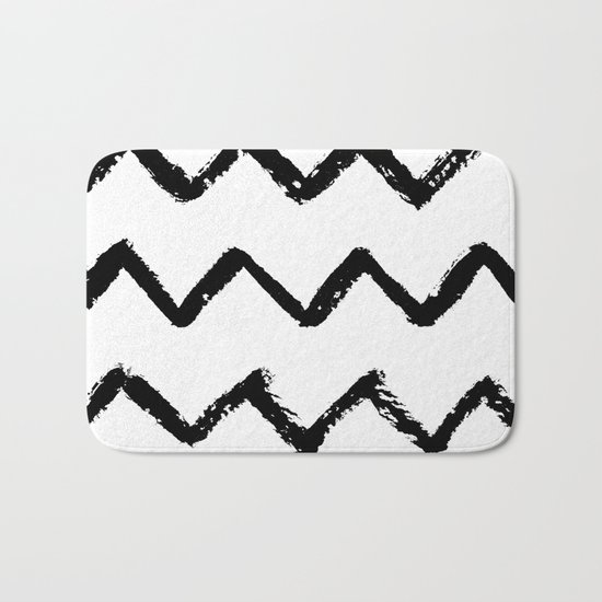Chevron Stripes Black and White Bath Mat