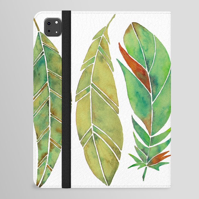 Watercolor Feathers - Green Parrot iPad Folio Case