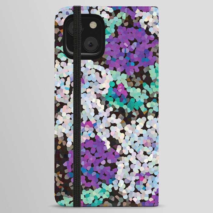 Abstract Modern Floral Crystal Pattern in Violet and Aqua Green iPhone Wallet Case