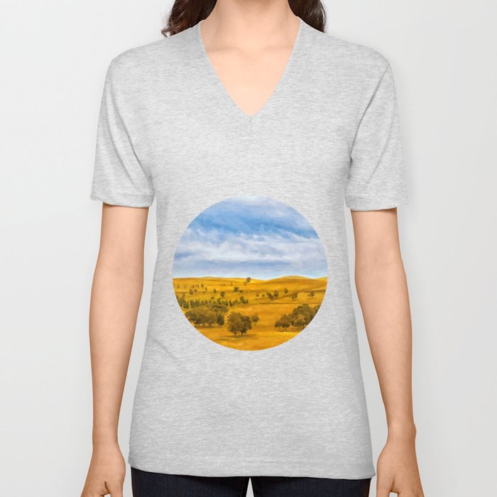 Blue and yellow V Neck T Shirt
