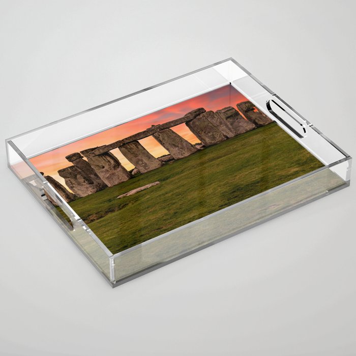 Great Britain Photography - The Stone Henge Under The Red Sunset Acrylic Tray