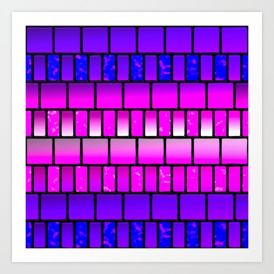 Pink and Blue Offset Tiles Pattern Art Print