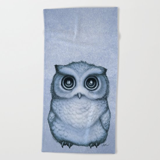 "The Little Owl" by Amber Marine ~ (Blueberry Version) Graphite & Ink Illustration, (c) 2016 Beach Towel