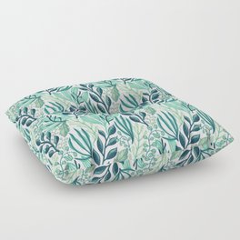 Blue Leaves Illustration Pattern Floor Pillow