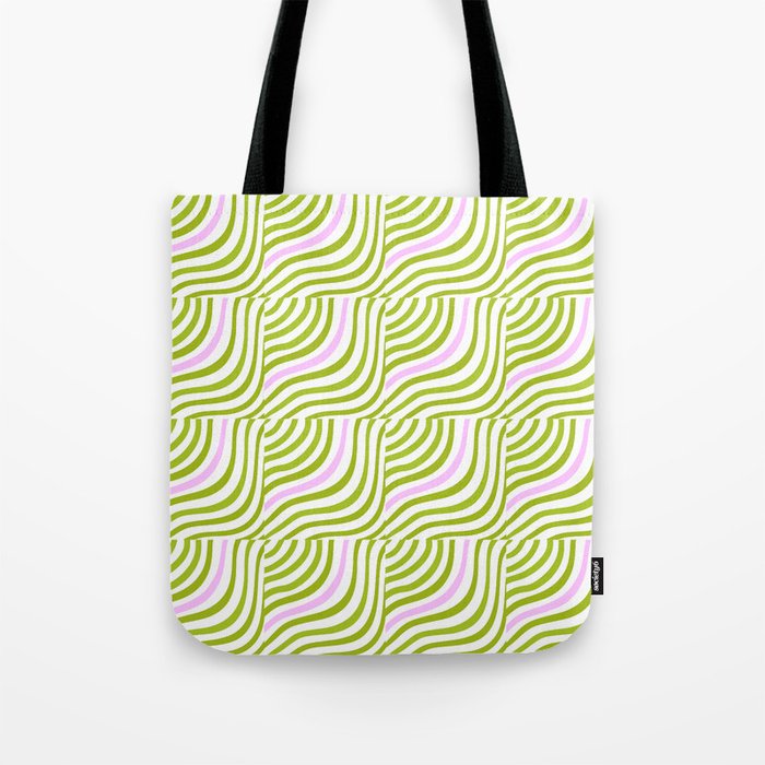 Green and Pastel Pink Stripe Shells Tote Bag