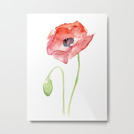 Red Poppy Flower Flowers Metal Print | Green, Graphic Design, Flowers, Painting, Abstractpoppy, Abstractflower, Floral, Redpoppies, Watercolor, Minimalism 