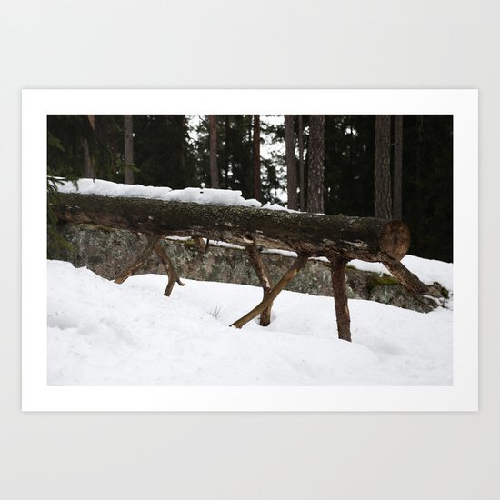 Winter log Art Print