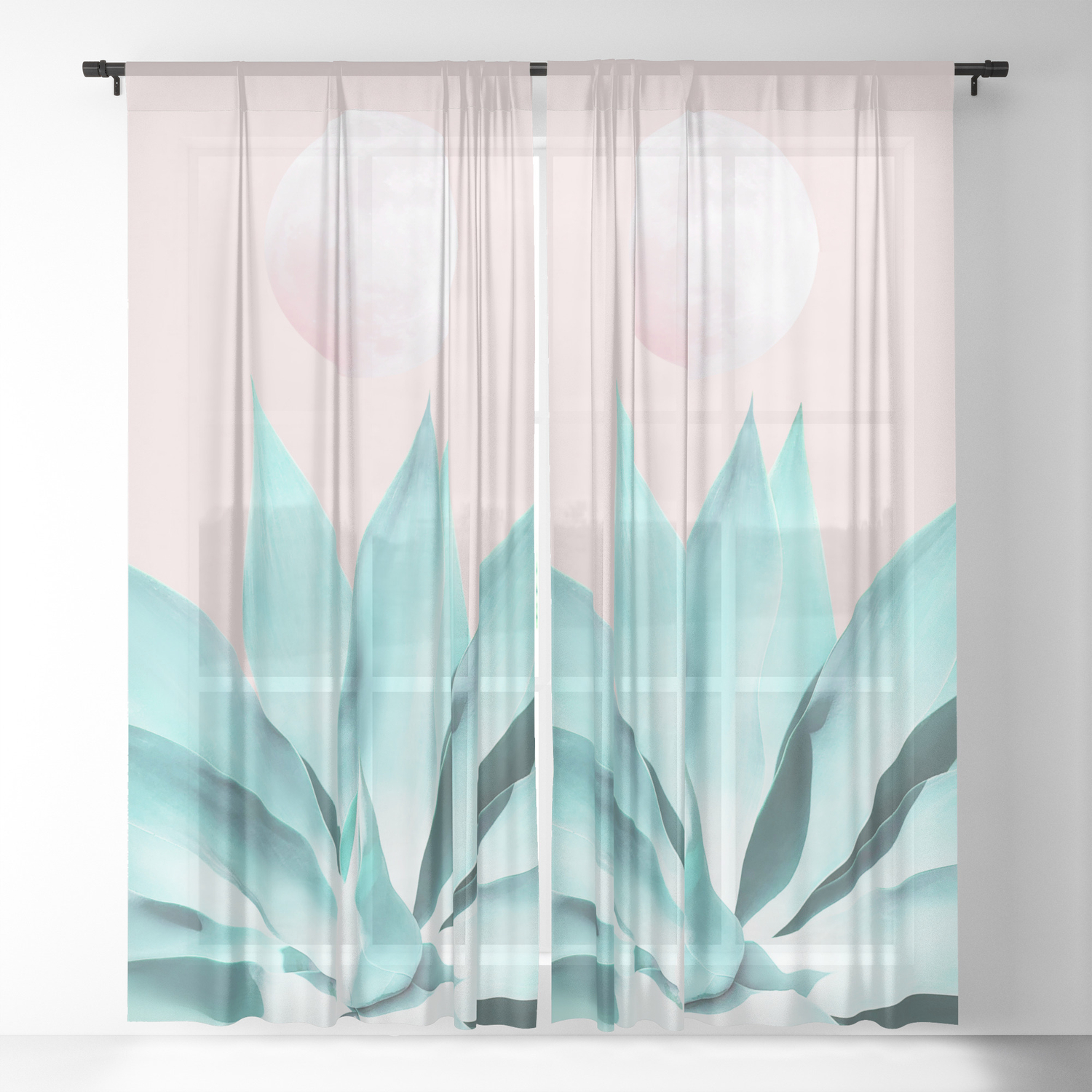 Stellar Agave And Full Moon Pastel Aqua And Pink Sheer Curtain
